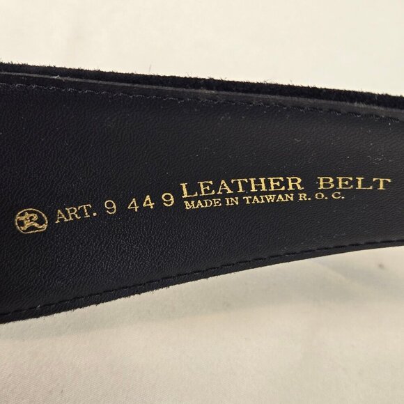 Art 9 Black Suede Wide Leather Belt Gold Hook Front Adjustable Screw Back VTG main image 6